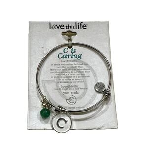 NWT Love the Life C is Caring Jade Sterling over Stainless Bracelet